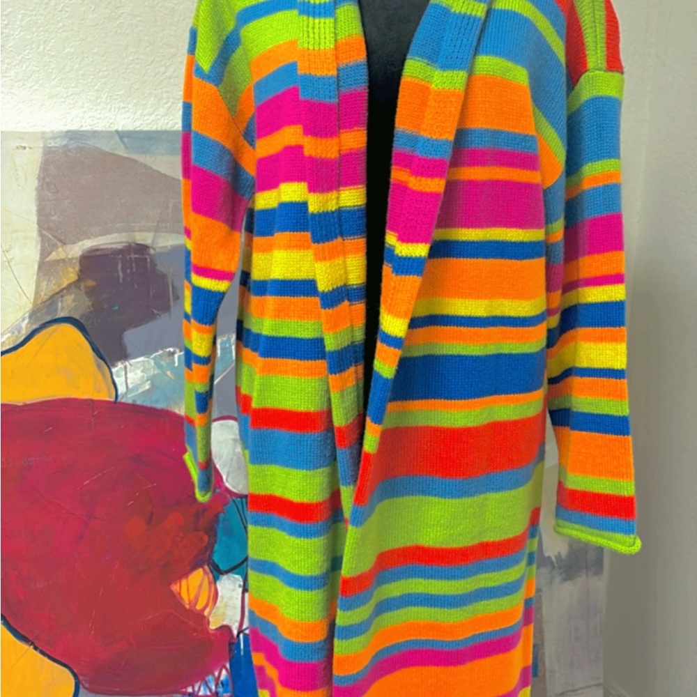 Fashion Nova Orange and Blue Knit Cardigan Sweater